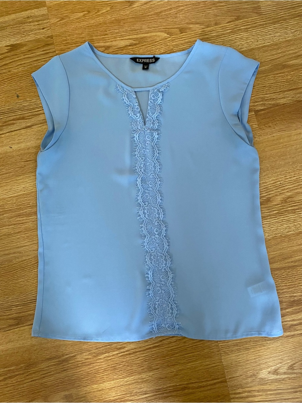 5 for $25! Express Pale Blue Lace-Front Cap Sleeve Blouse